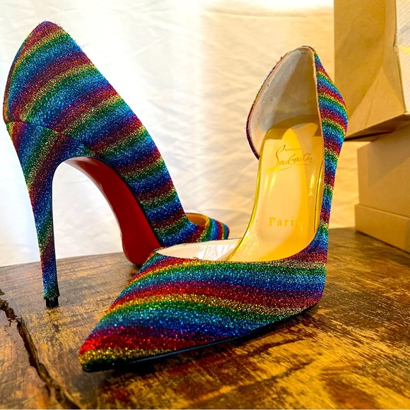 Christian Louboutin Iriza 100mm Lurex Arc En Ciel - multicolored rainbow! - Picture 2 of 7